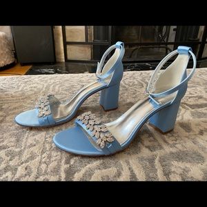 Blue beaded block heel for wedding